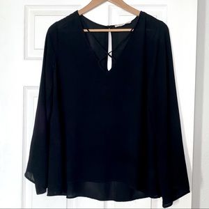 Lush Criss-Cross Bell Sleeve Blouse
